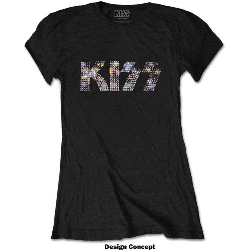 KISS Ladies T-Shirt: Logo (Black) (Embellished)