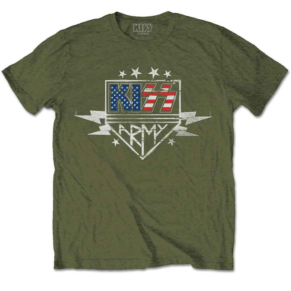 KISS Unisex T-Shirt: Army Lightning (Military Green)