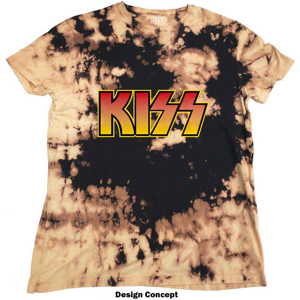 KISS Unisex T-Shirt: Classic Logo (Dip Dye Tan And Black) (Wash Collection)