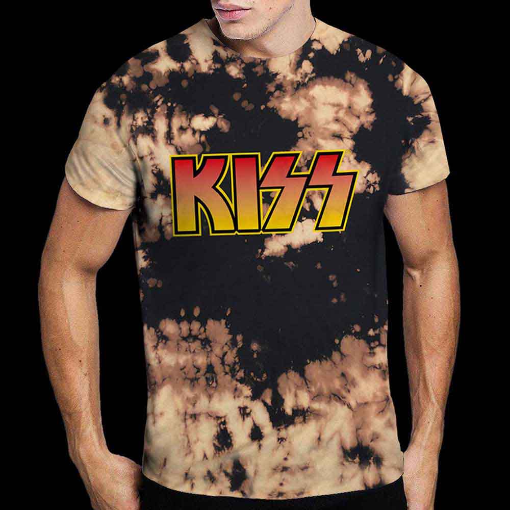KISS Unisex T-Shirt: Classic Logo (Dip Dye Tan And Black) (Wash Collection)
