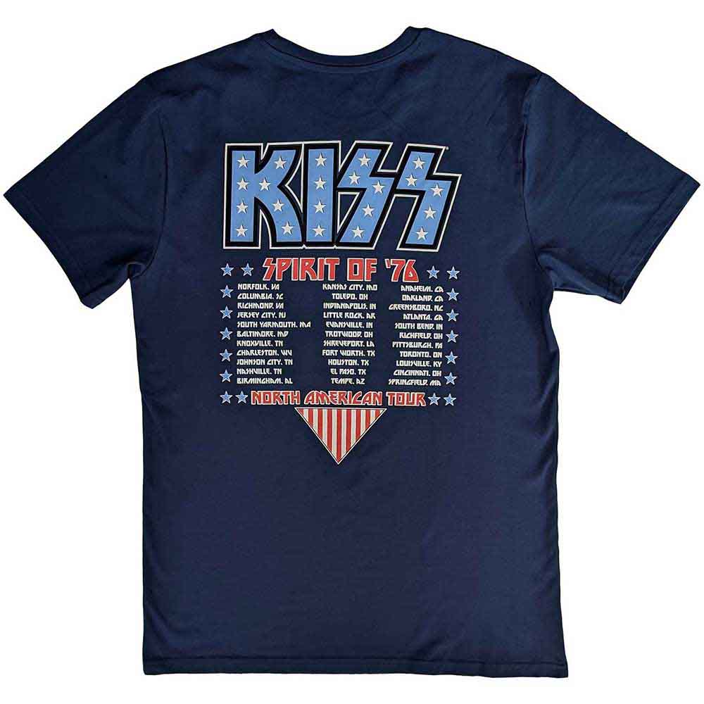 KISS Unisex T-Shirt: Americana (Denim Blue) (Back Print)