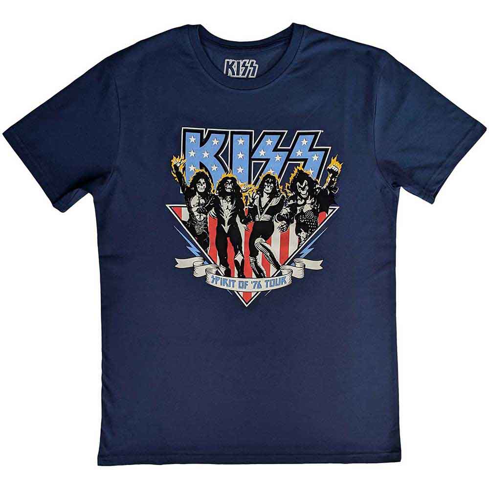 KISS Unisex T-Shirt: Americana (Denim Blue) (Back Print)