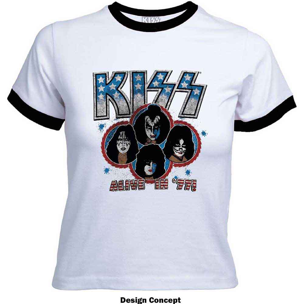 KISS Unisex Ringer T-Shirt: Alive in '77 (White)
