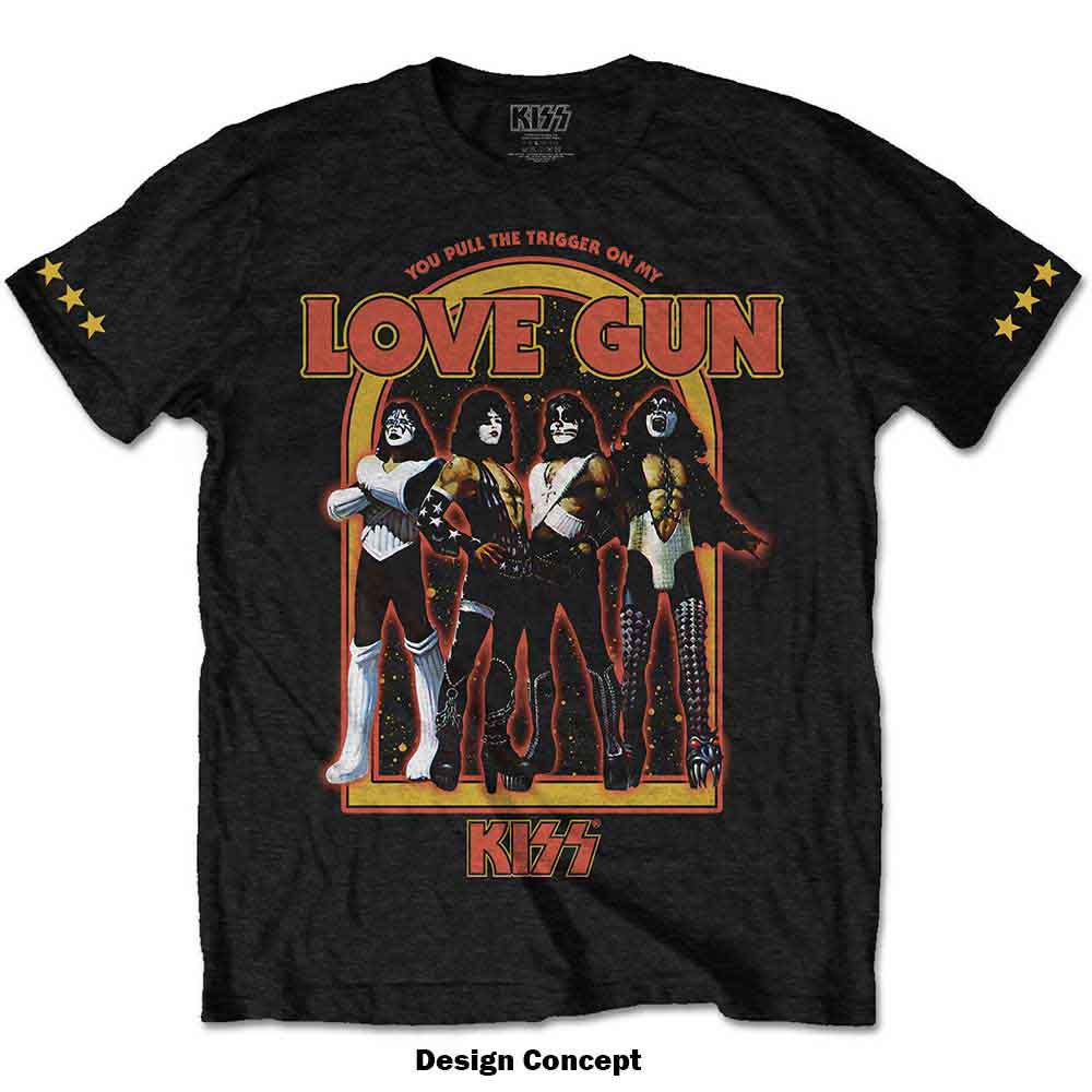 KISS Unisex T-Shirt: Love Gun Stars (Black) (Sleeve Print)