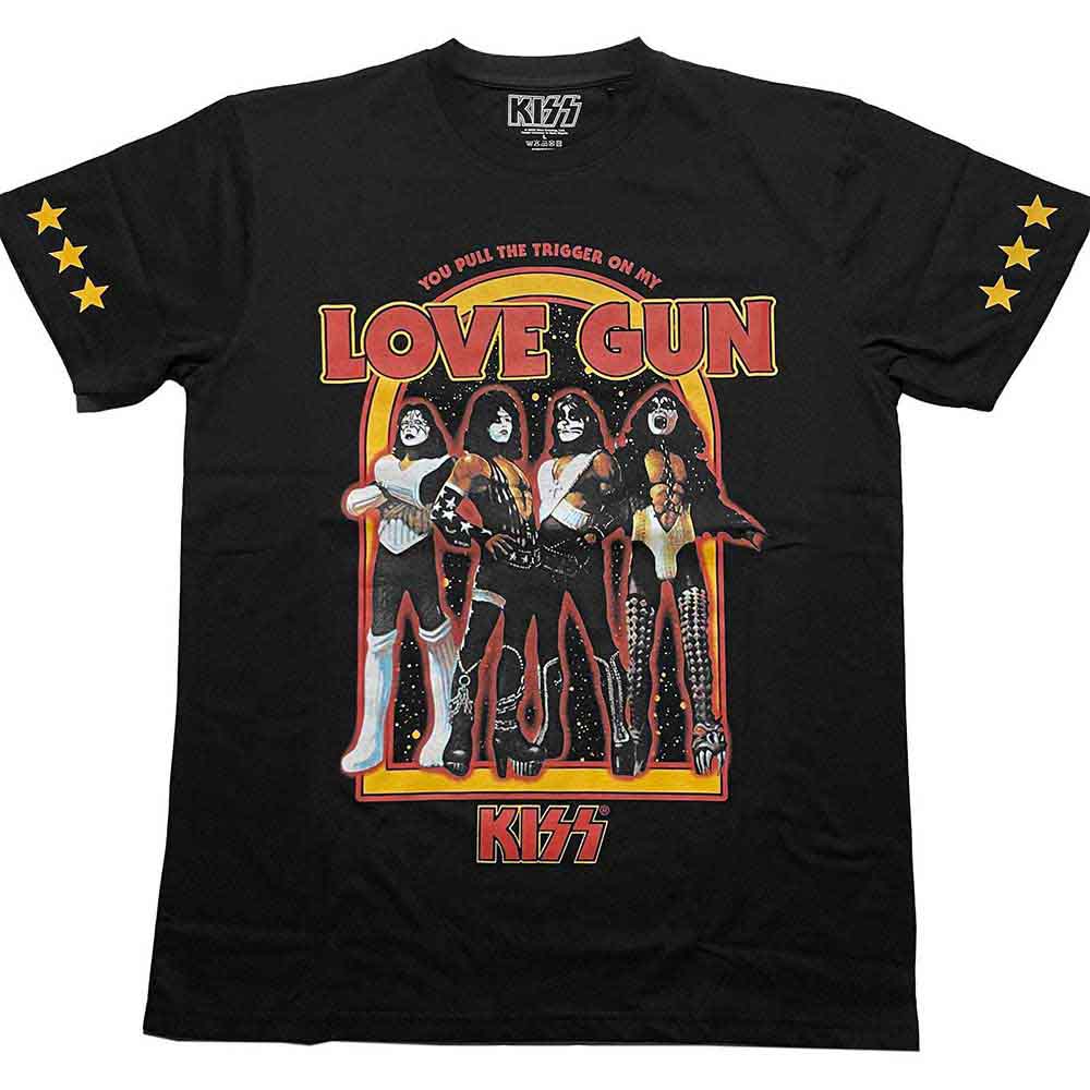 KISS Unisex T-Shirt: Love Gun Stars (Black) (Sleeve Print)
