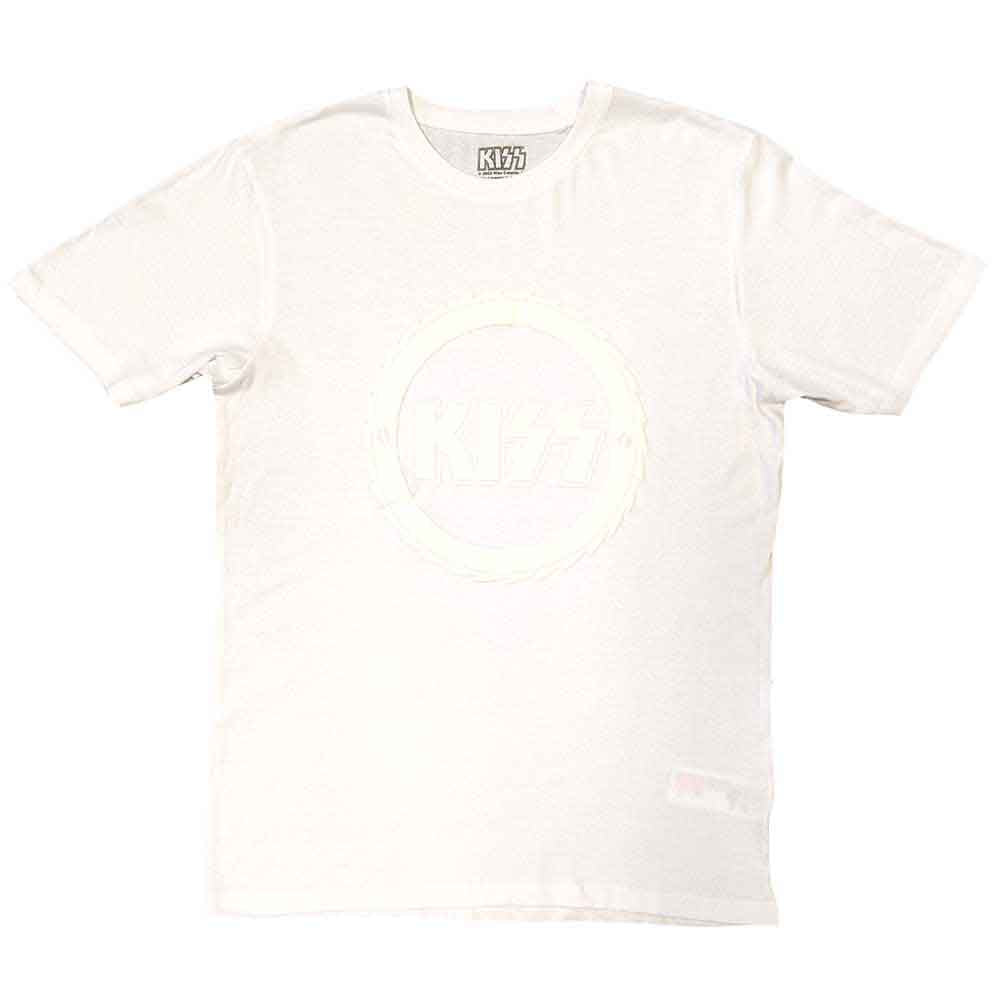 KISS Unisex T-Shirt: Buzzsaw Logo (White) (Hi-Build)