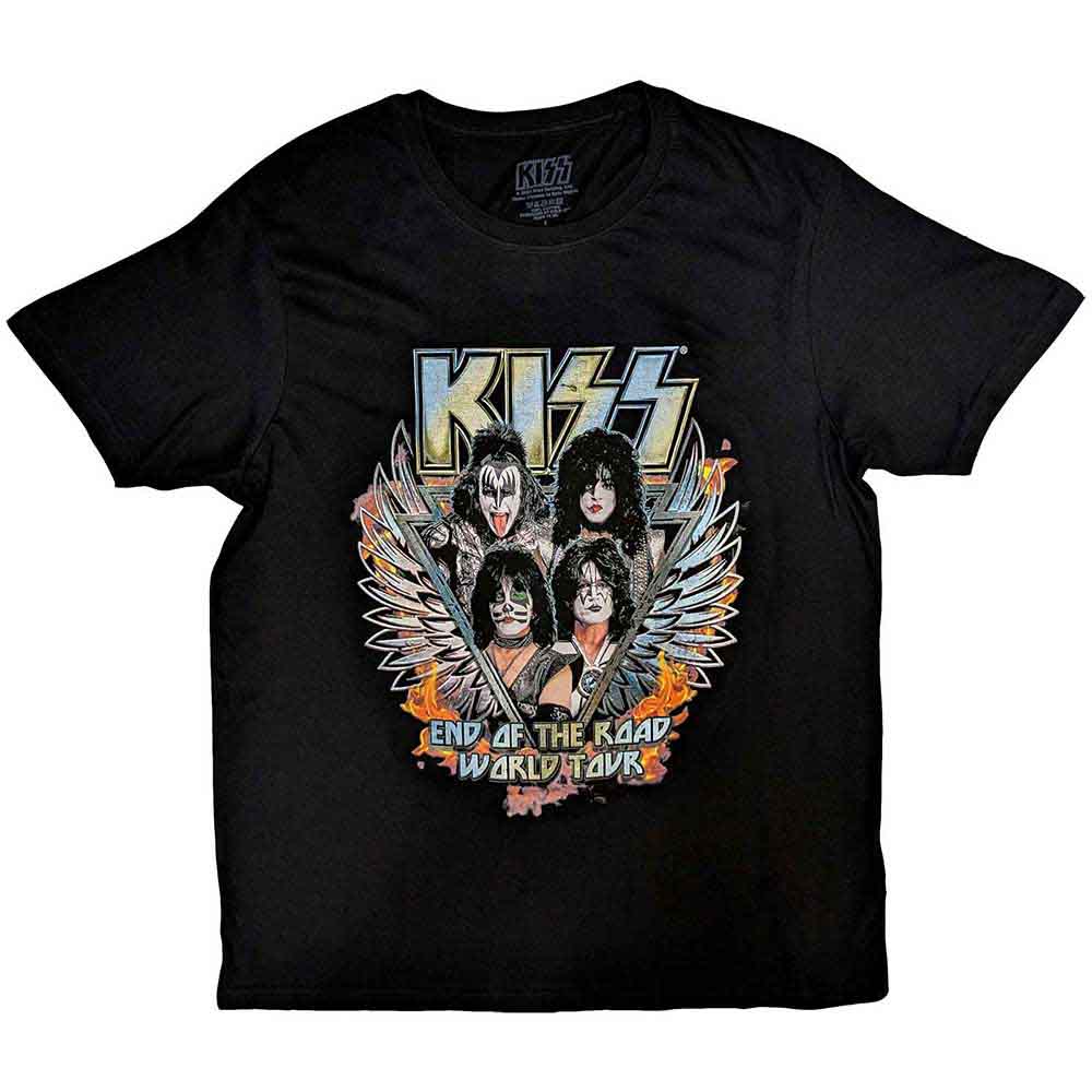 KISS Unisex T-Shirt: End Of The Road Wings (Black) (Back Print)