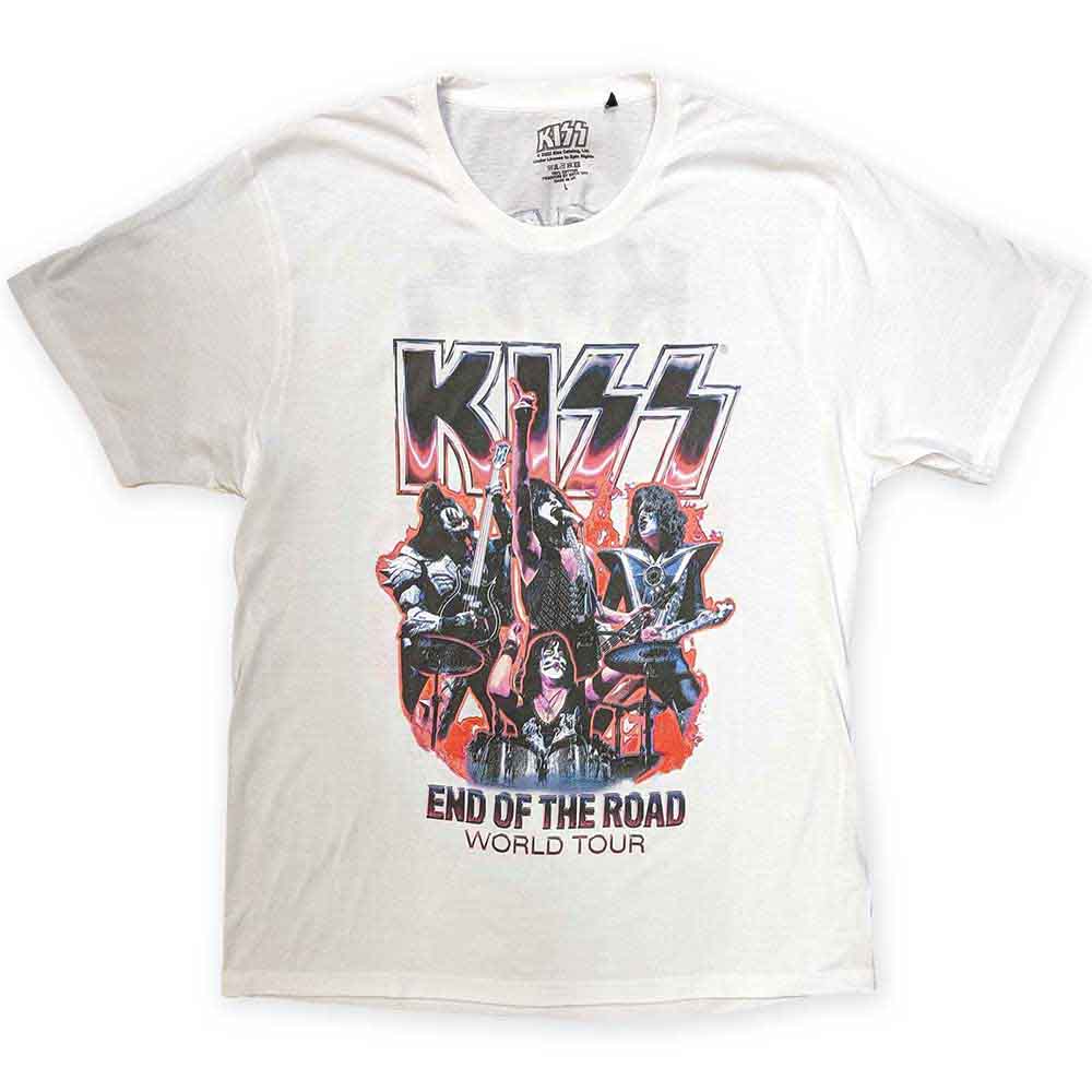 KISS Unisex T-Shirt: End Of The Road Band Playing (White) (Back Print)