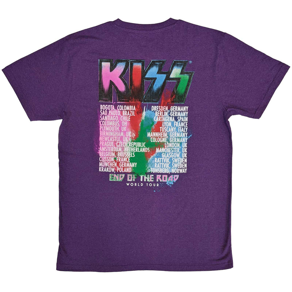 KISS Unisex T-Shirt: End Of The Road Colour Pop (Purple) (Back Print)