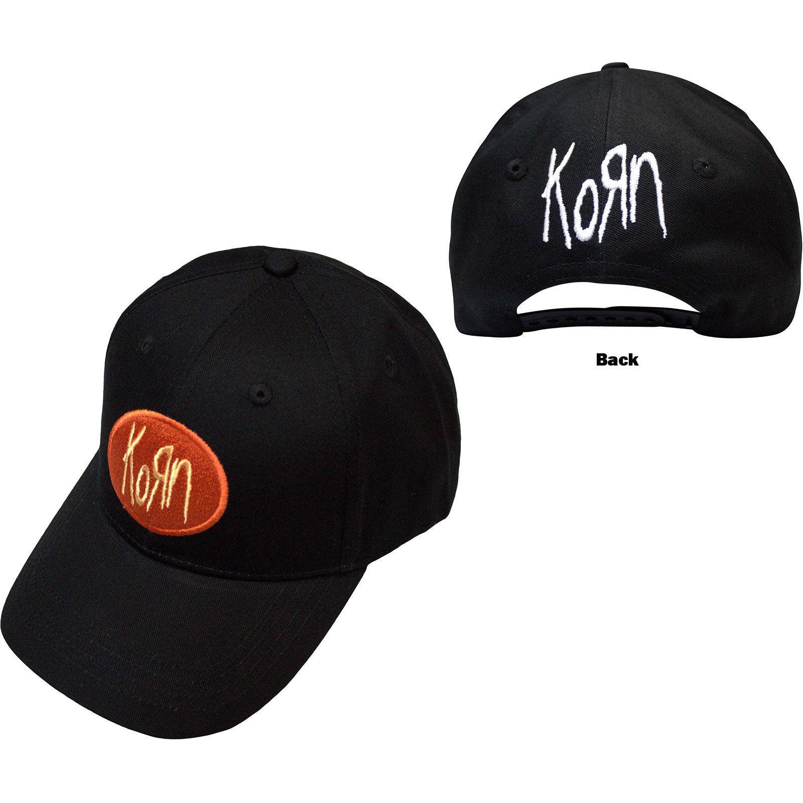 Korn Unisex Baseball Cap: Oval Logo (Black) (Back Print)