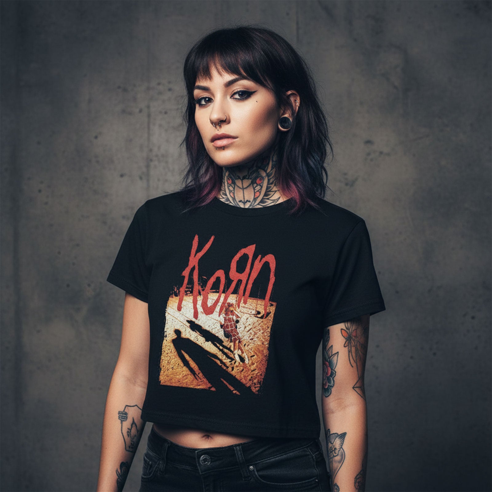 Korn Ladies Crop Top: Shadow Playground (Black)