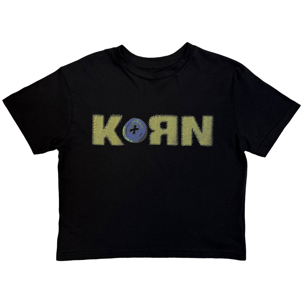 Korn Ladies Crop Top: Doll Issues (Black) (Back Print)