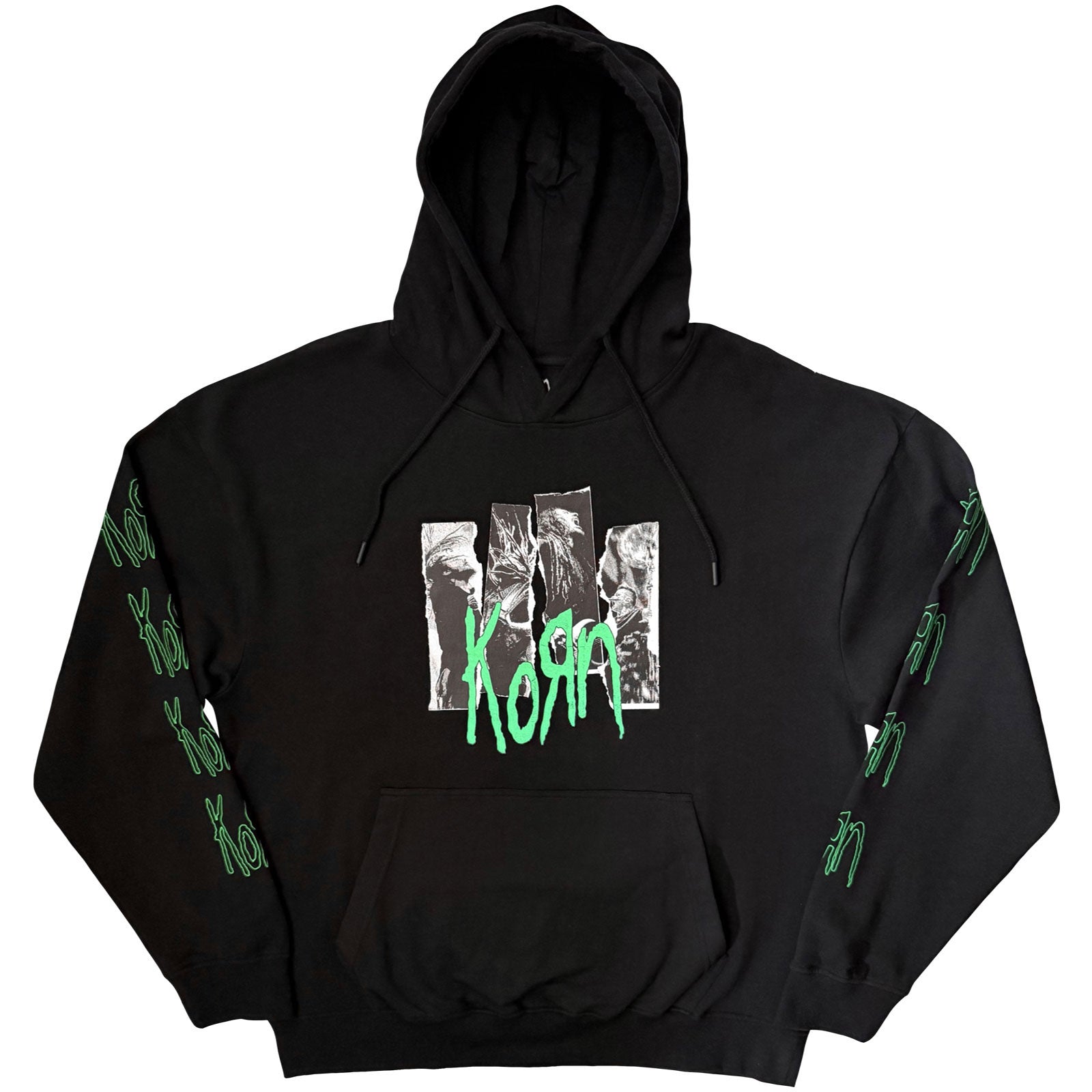 Korn Unisex Pullover Hoodie: Ripped Photos (Black) (Sleeve Print)