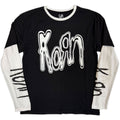 Korn Unisex 2 In 1 Layered Long Sleeve T-Shirt: Metallic Logo (Black & White) (Sleeve Print)