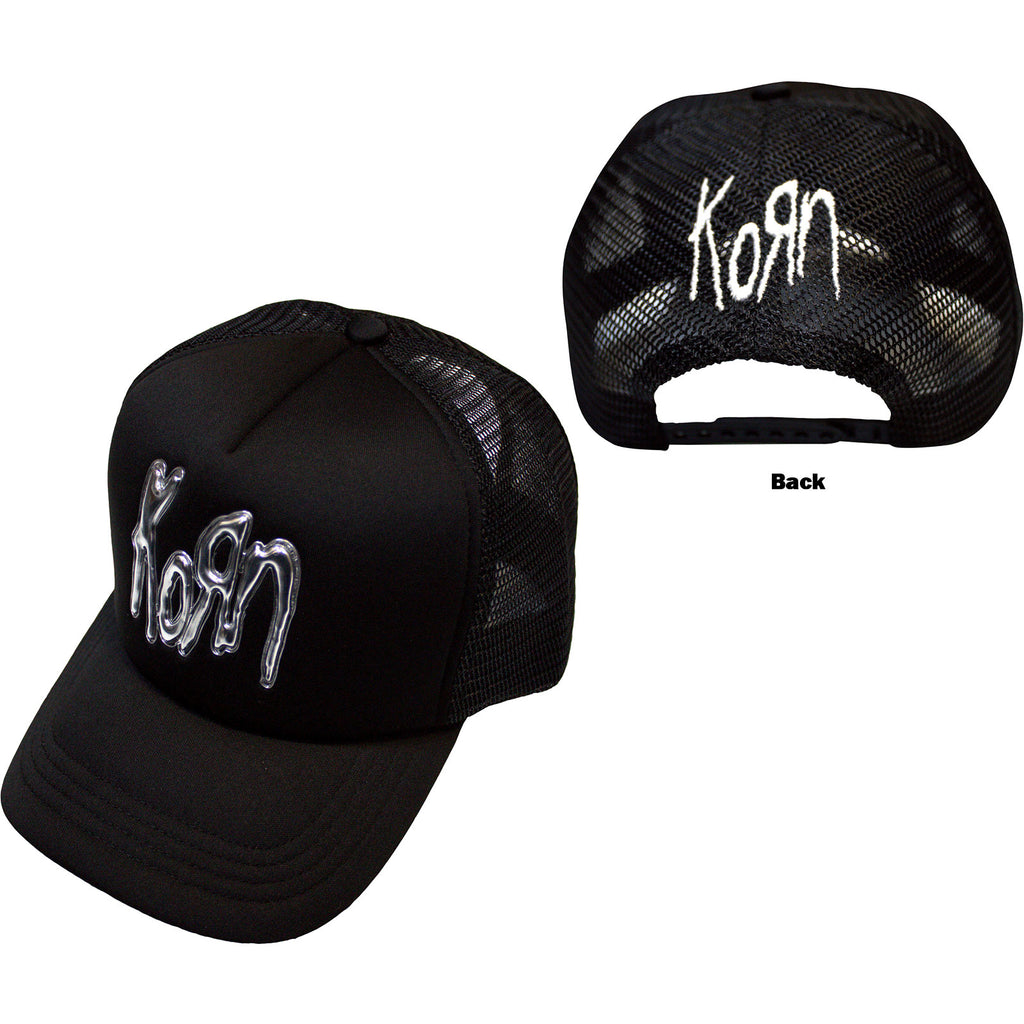Korn Unisex Mesh Back Cap: Sonic Silver Logo (Black) (Back Print)