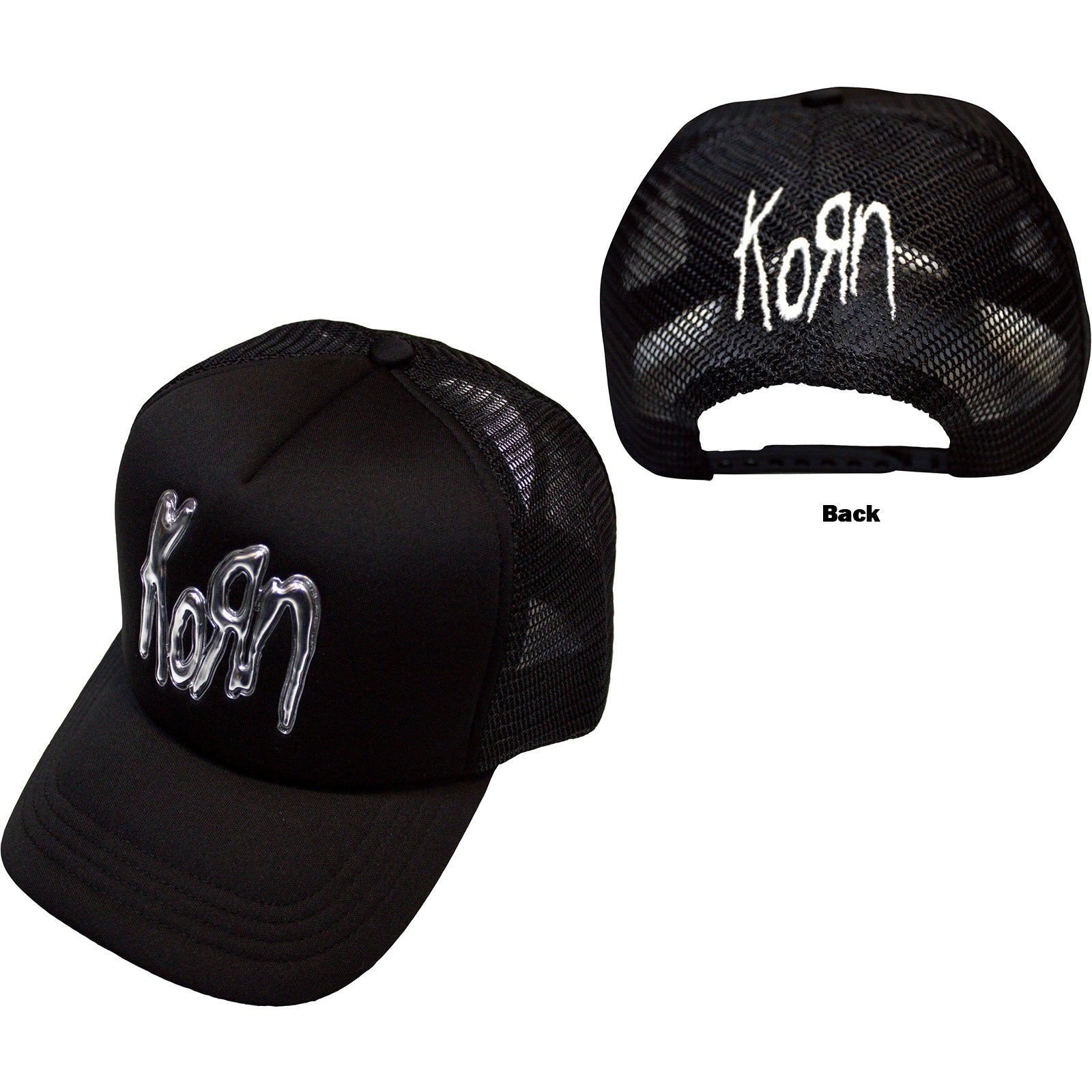 Korn Unisex Mesh Back Cap: Sonic Silver Logo (Black) (Back Print)