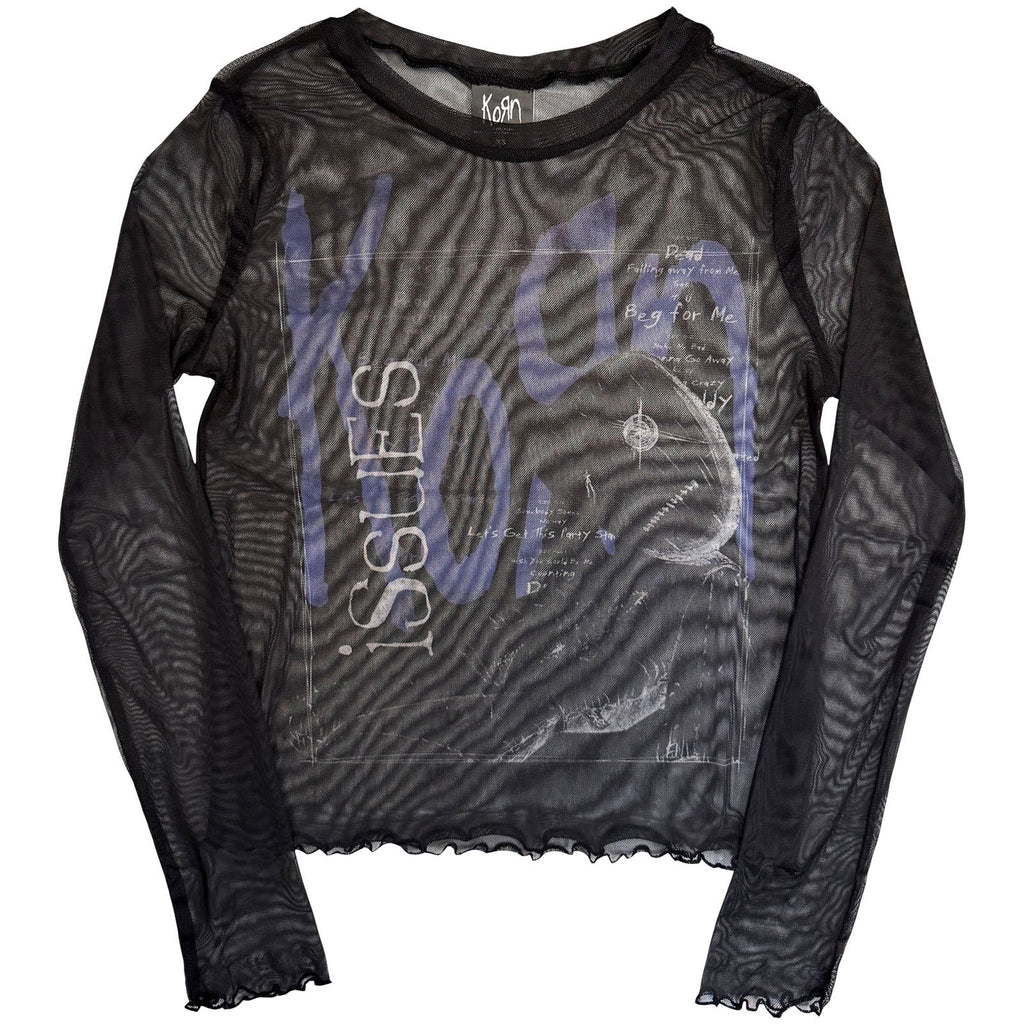 Korn Ladies Long Sleeve Mesh Crop Top: Issues A Box (Black)