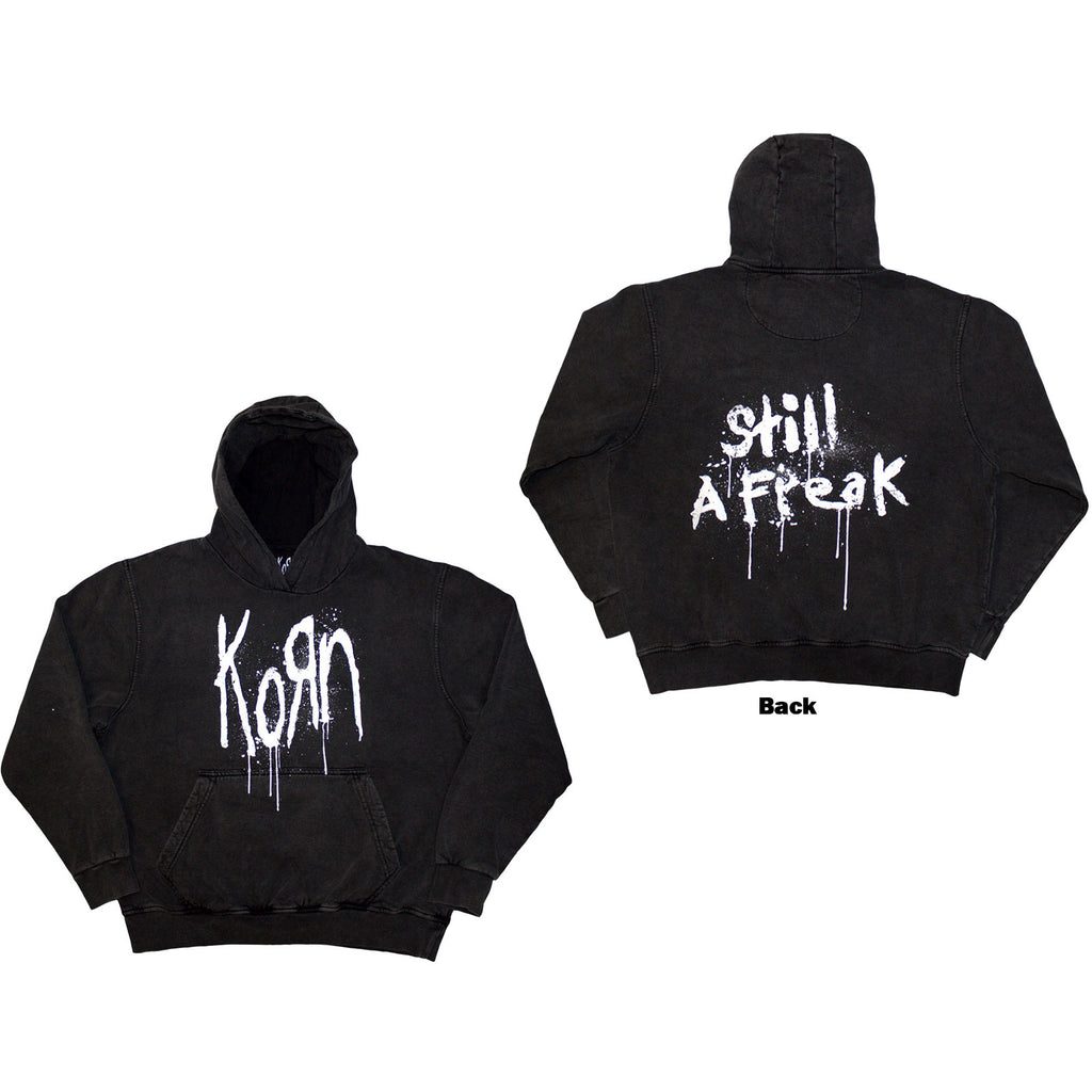 Korn Unisex Stone Wash Pullover Hoodie: Still A Freak (Charcoal Grey) (Back Print & Wash Collection)