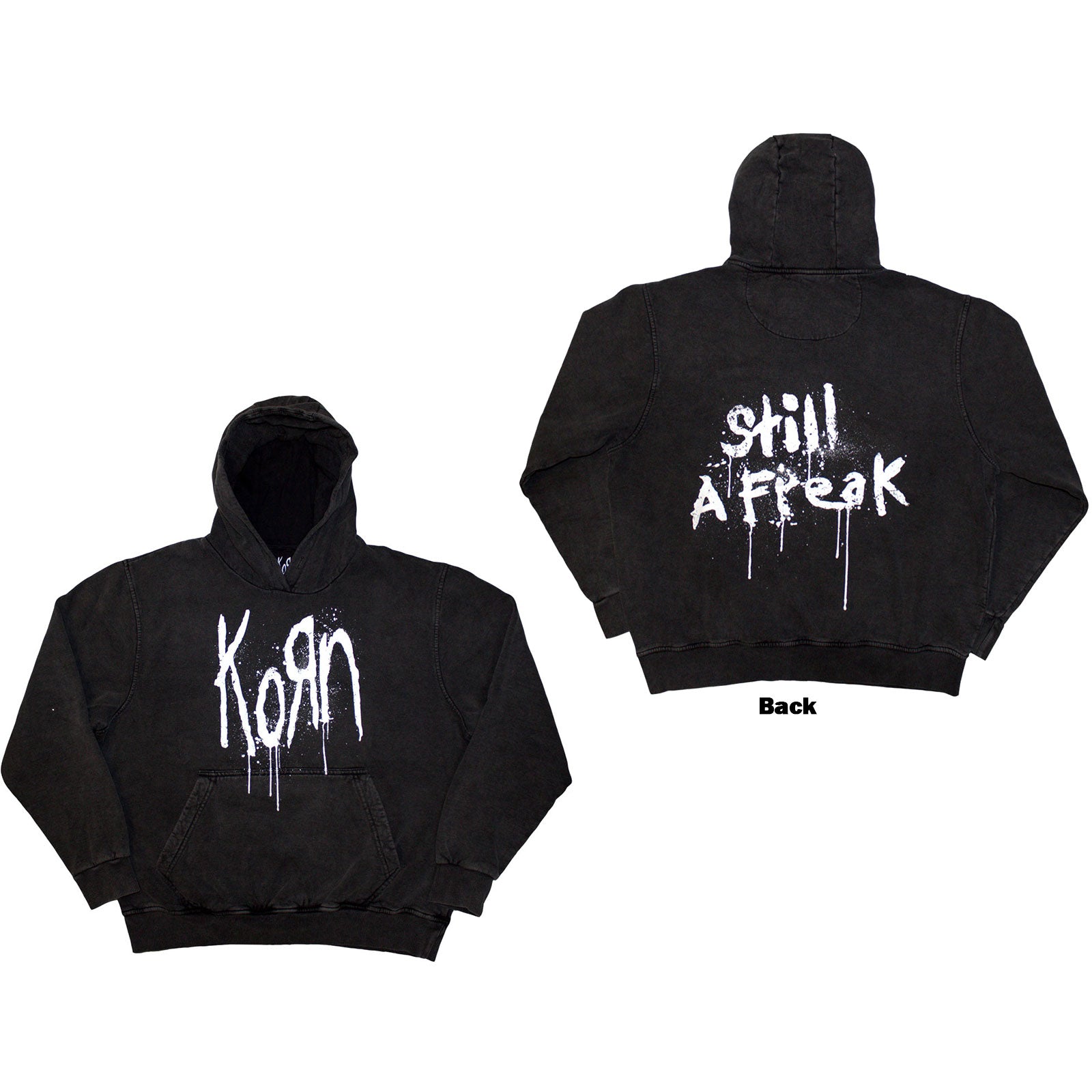 Korn Unisex Stone Wash Pullover Hoodie: Still A Freak (Charcoal Grey) (Back Print & Wash Collection)