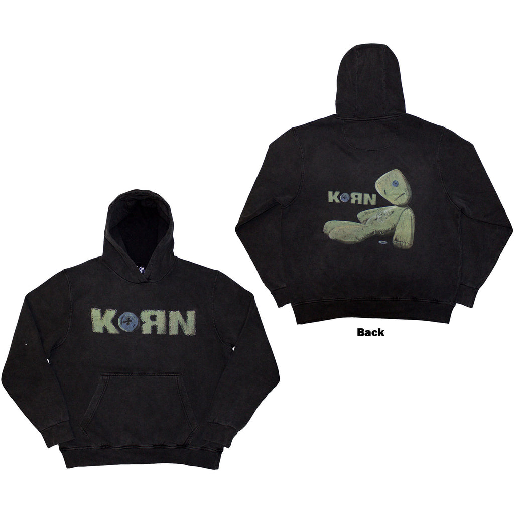 Korn Unisex Stone Wash Pullover Hoodie: Doll Issues (Charcoal Grey) (Back Print & Wash Collection)