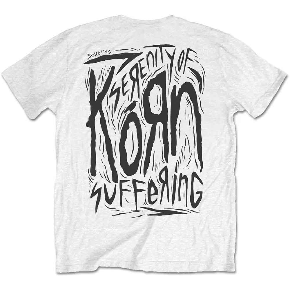 Korn Unisex T-Shirt: Scratched Type (White) (Back Print)
