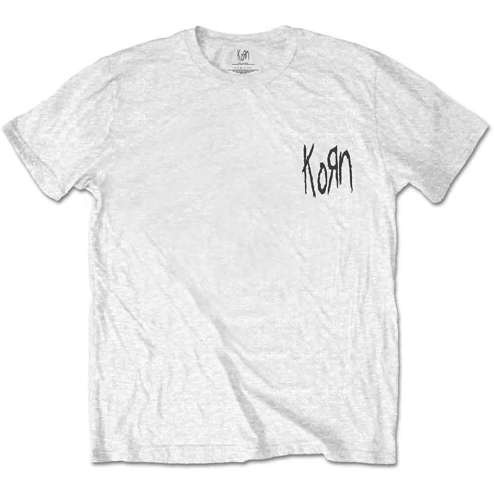 Korn Unisex T-Shirt: Scratched Type (White) (Back Print)