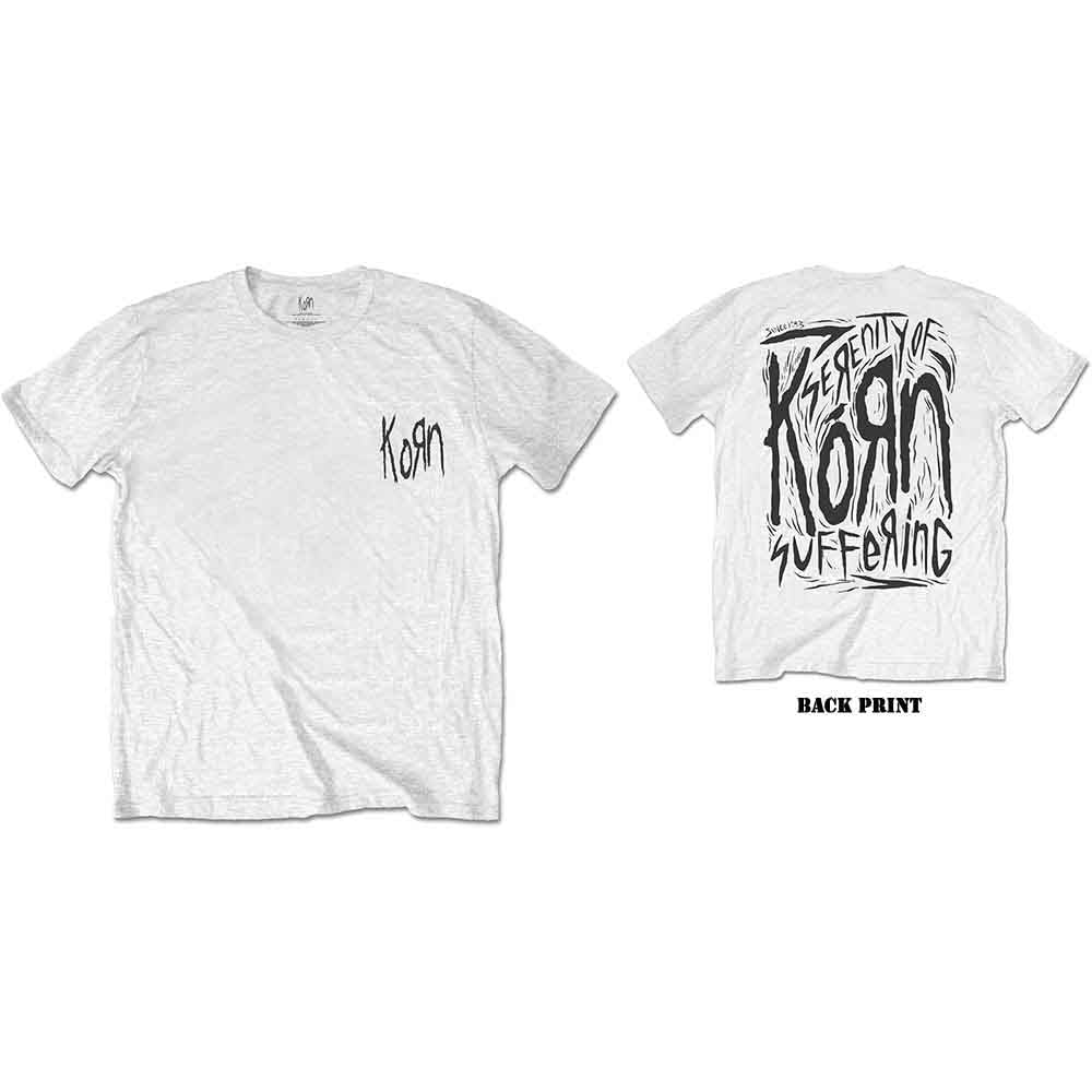Korn Unisex T-Shirt: Scratched Type (White) (Back Print)