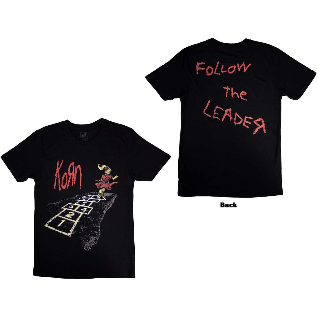 Korn Unisex T-Shirt: Follow The Leader Hopscotch (Black) (Back Print)