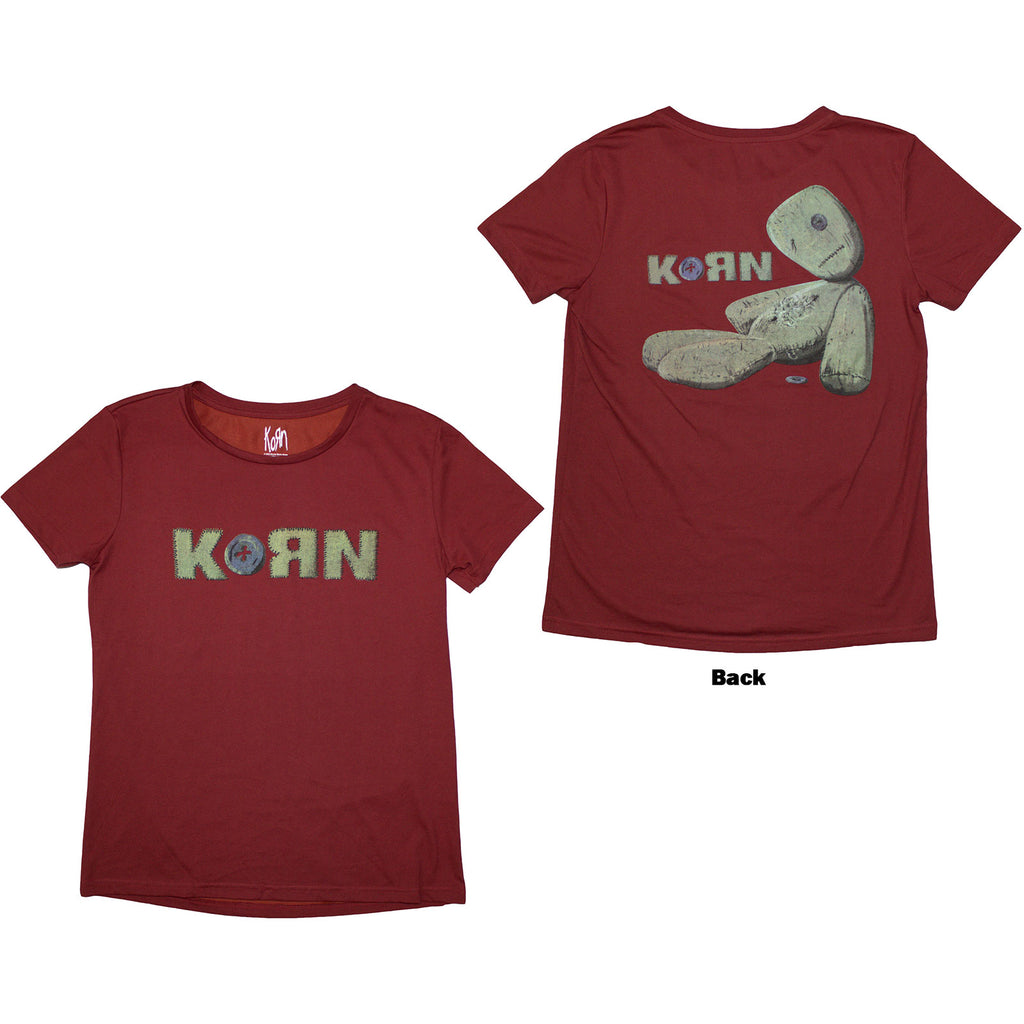 Korn Ladies T-Shirt: Doll Issues (Red) (Back Print)