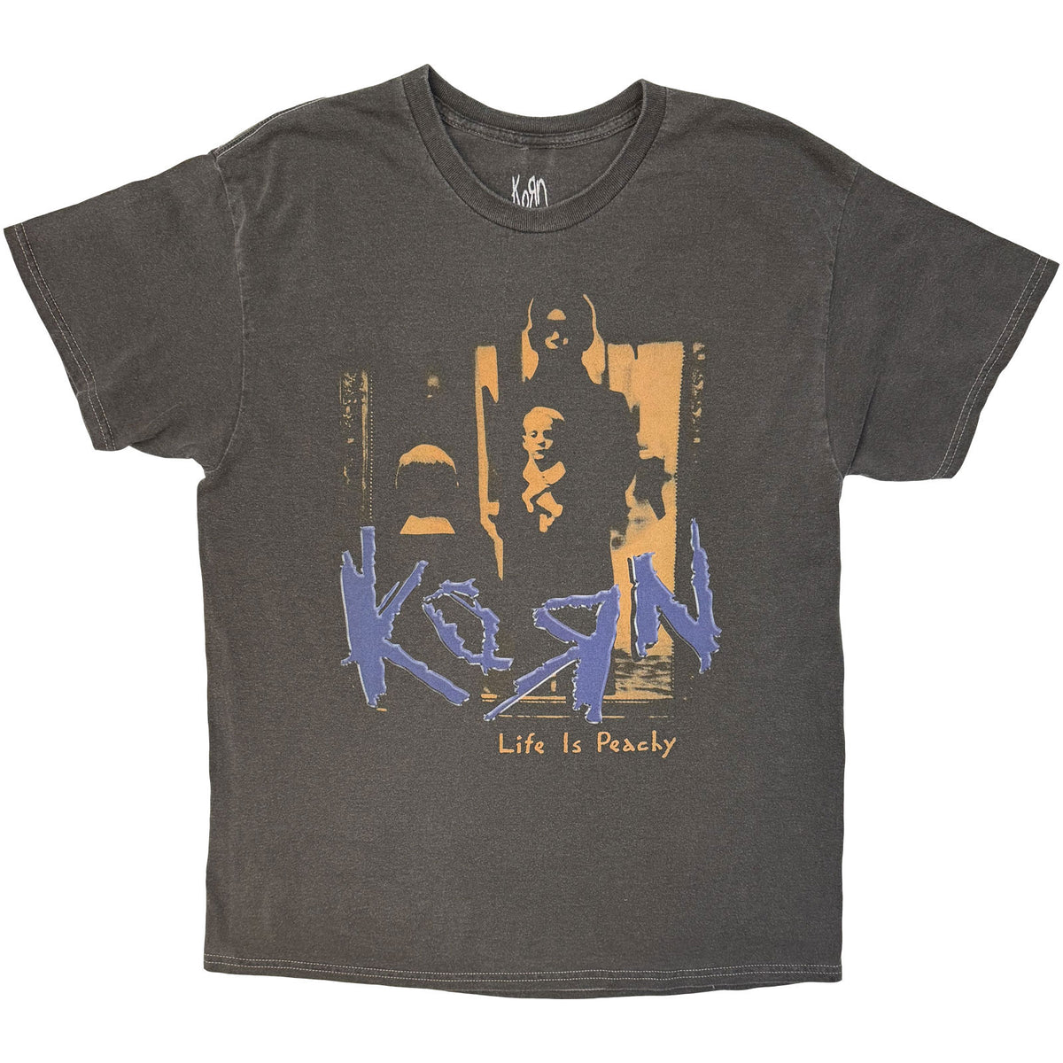 Korn Unisex T-Shirt: Life Is Peachy Tracklist (Charcoal Grey) (Back Print)