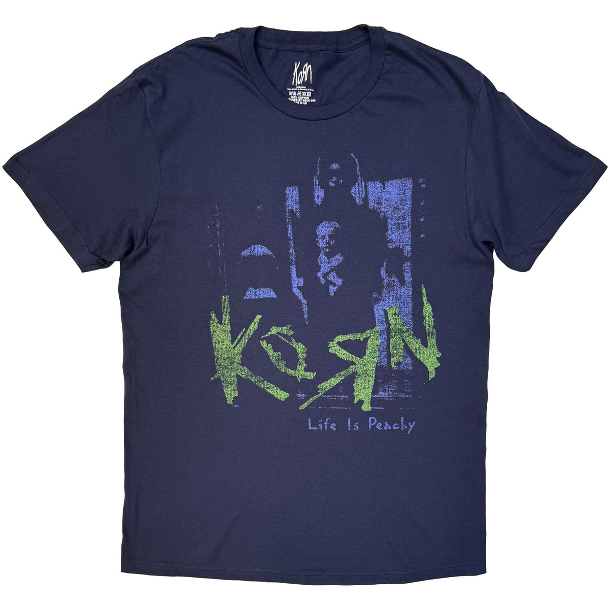 Korn Unisex T-Shirt: Life Is Peachy Green/Purple (Navy Blue)