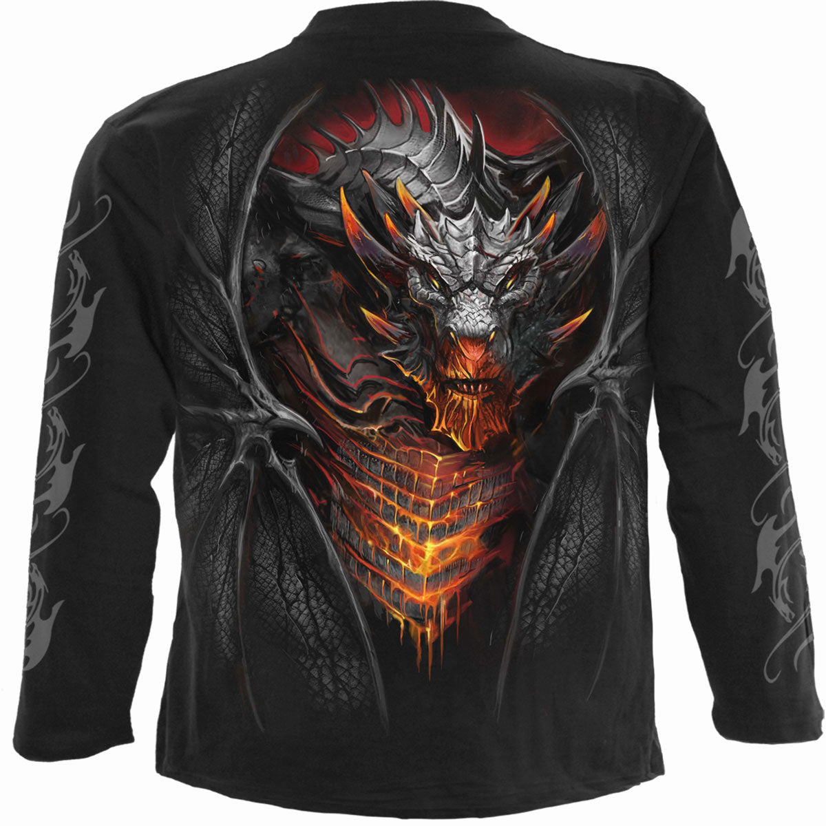 Spiral Unisex Long Sleeve T-Shirt: Draconis (Black) (Back & Sleeve Print)