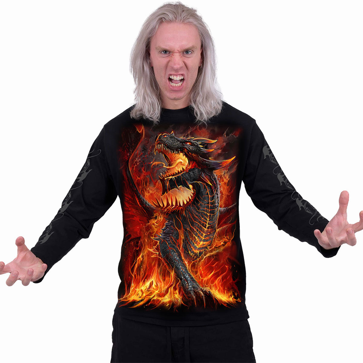 Spiral Unisex Long Sleeve T-Shirt: Draconis (Black) (Back & Sleeve Print)