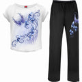Spiral Ladies 4 Piece Gothic Pyjama Set: Bluebell Fairy (Black & White) (Back Print)