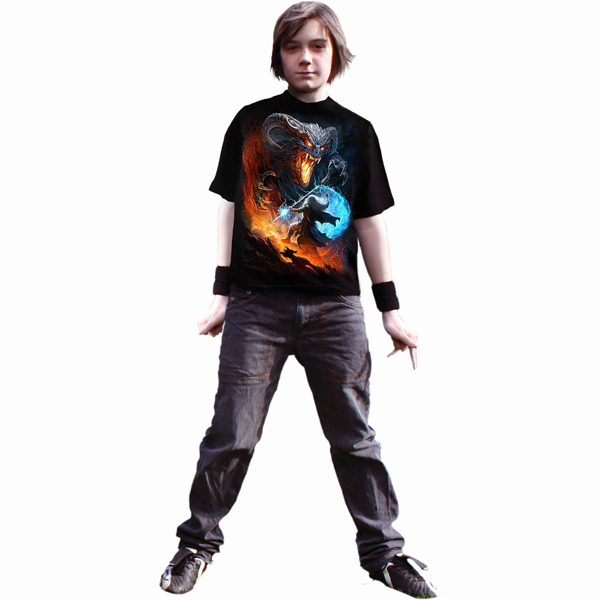 Spiral Kids T-Shirt: Infernal Duel (Black) (Back Print)