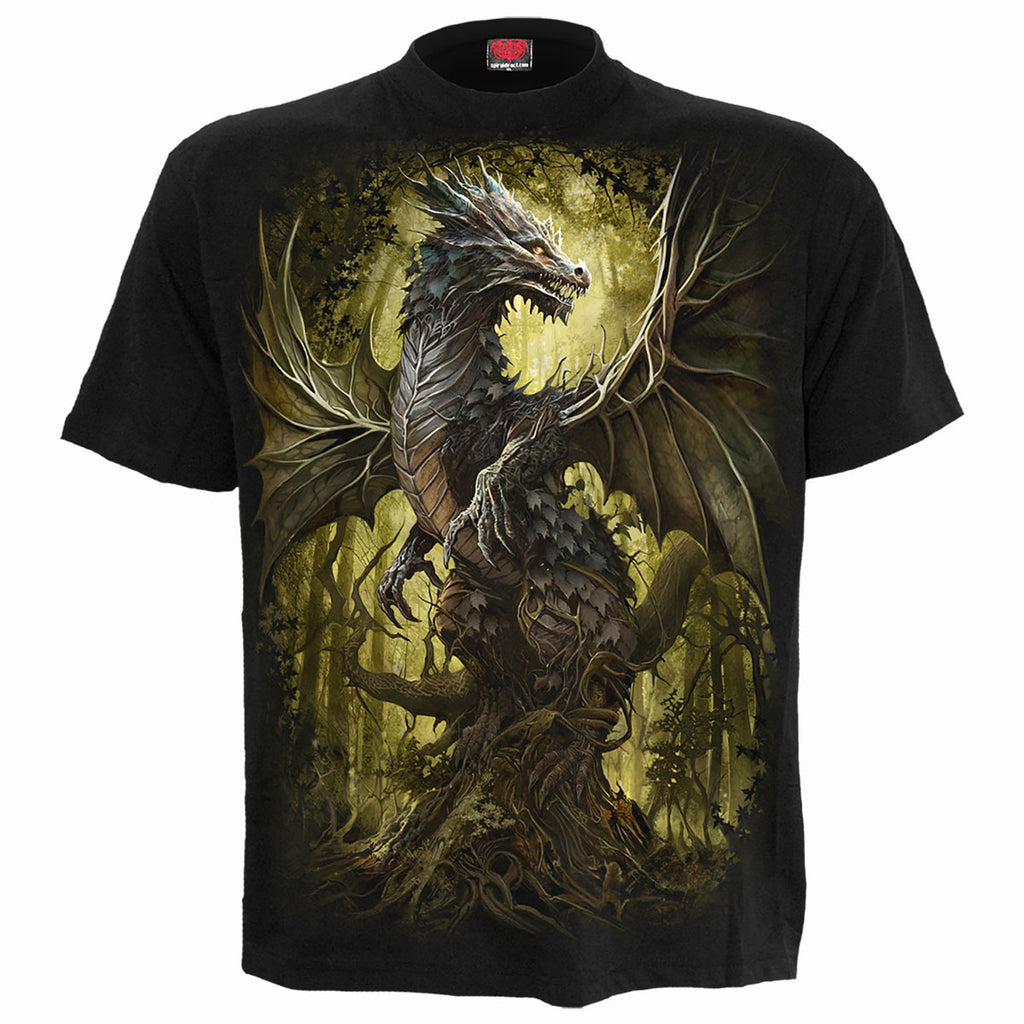 Spiral Unisex T-Shirt: Oak Dragon (Black) (Back Print)