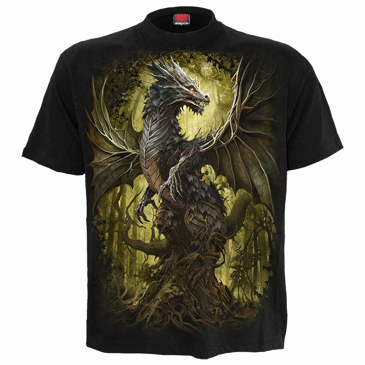 Spiral Unisex T-Shirt: Oak Dragon (Black) (Back Print)