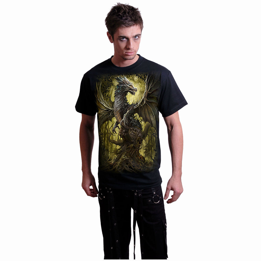Spiral Unisex T-Shirt: Oak Dragon (Black) (Back Print)