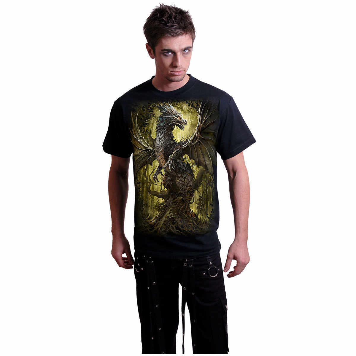 Spiral Unisex T-Shirt: Oak Dragon (Black) (Back Print)