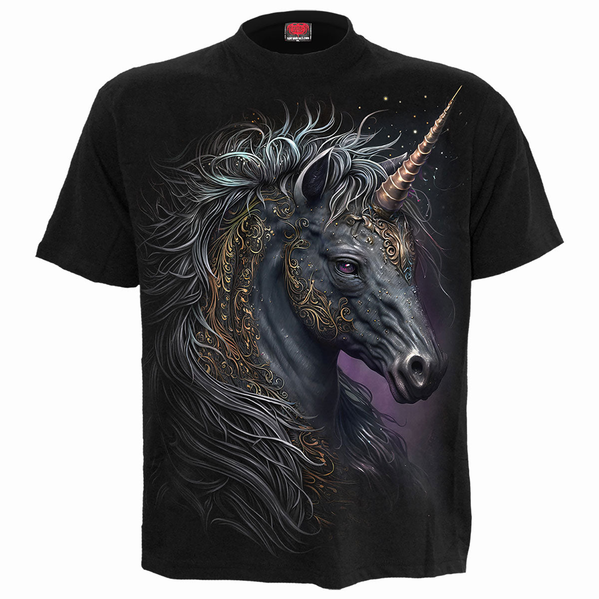Spiral Unisex T-Shirt: Celtic Unicorn (Black) (Back Print)