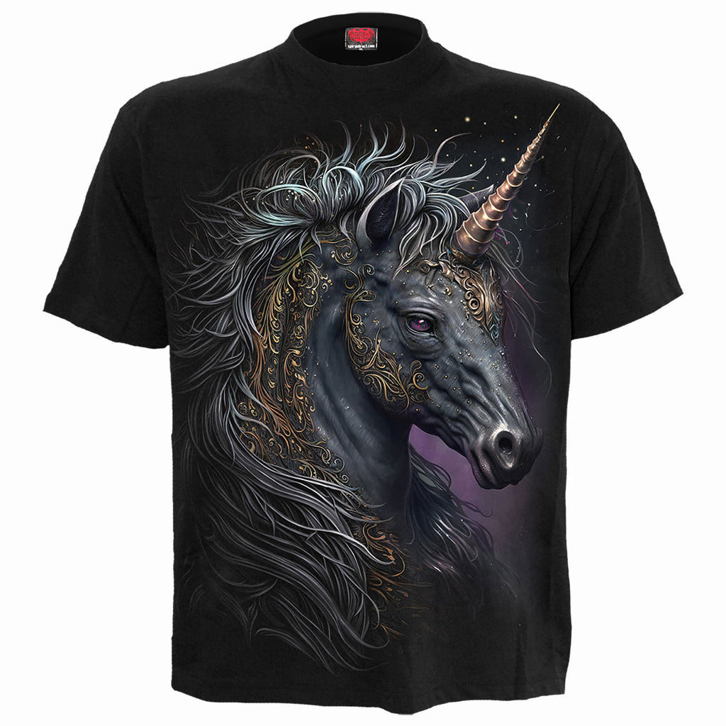 Spiral Unisex T-Shirt: Celtic Unicorn (Black) (Back Print)