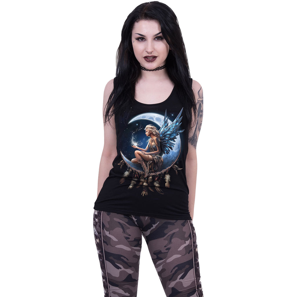 Spiral Ladies Razor Back Vest T-Shirt: Moon Fairy (Black)