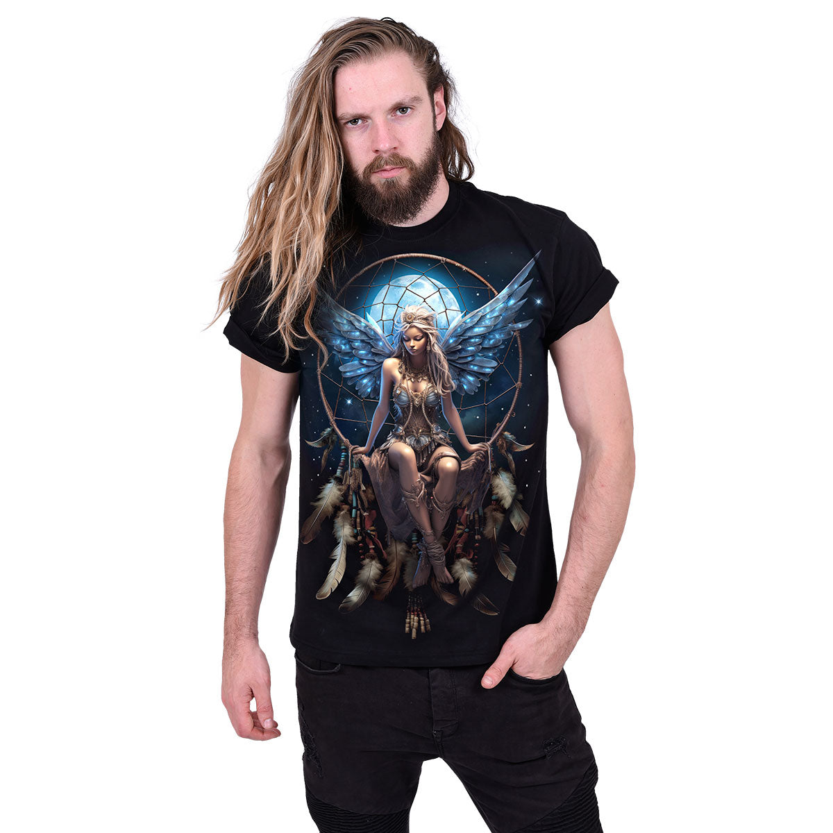 Spiral Unisex T-Shirt: Moon Fairy (Black) (Back Print)