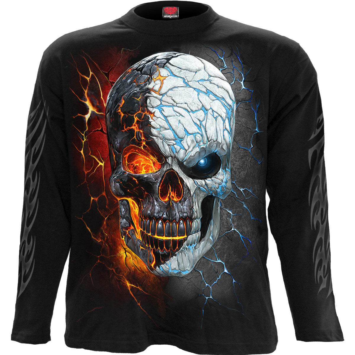 Spiral Unisex Long Sleeve T-Shirt: Divided Soul (Black) (Back & Sleeve Print)