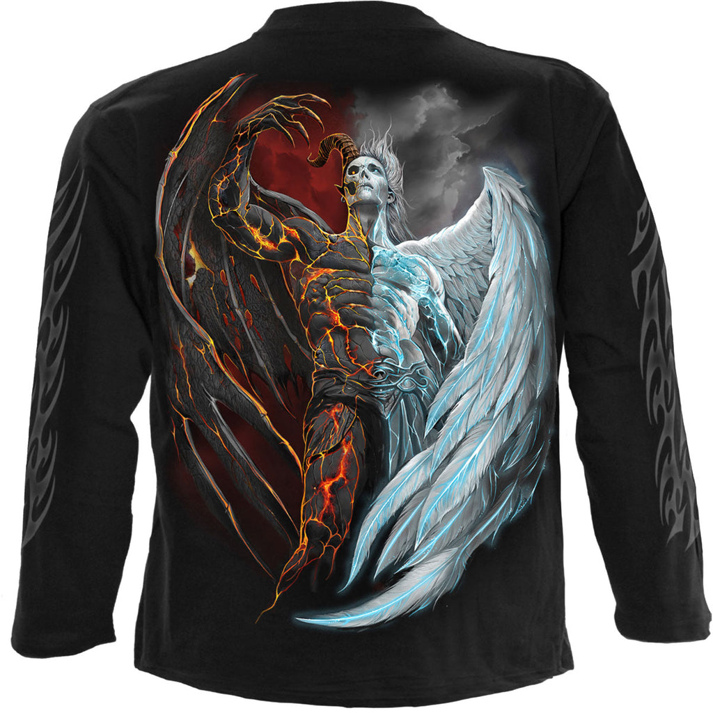 Spiral Unisex Long Sleeve T-Shirt: Divided Soul (Black) (Back & Sleeve Print)