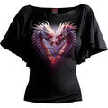 Spiral Ladies Latin Boatneck Top: Heart Of Dragons (Black)