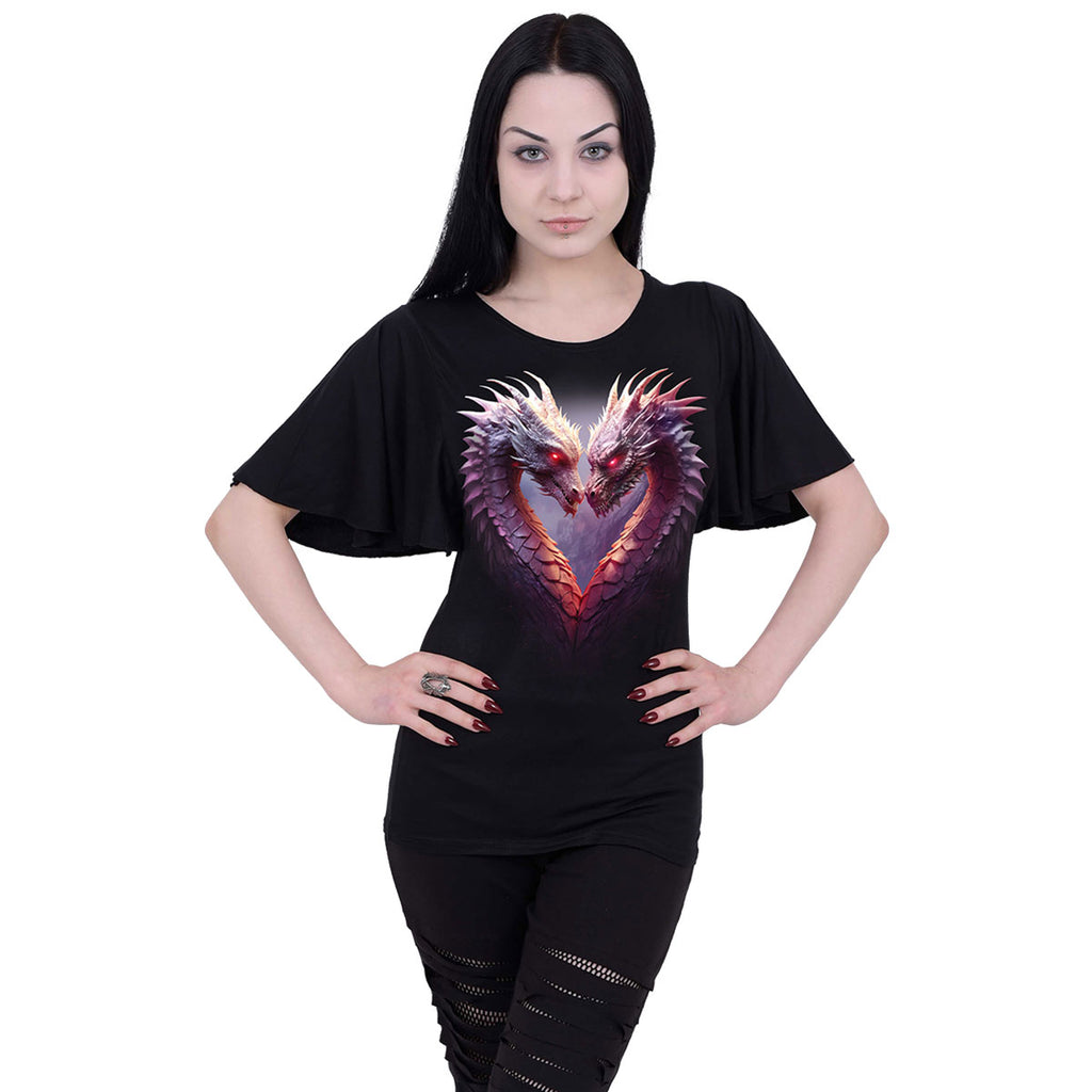 Spiral Ladies Latin Boatneck Top: Heart Of Dragons (Black)