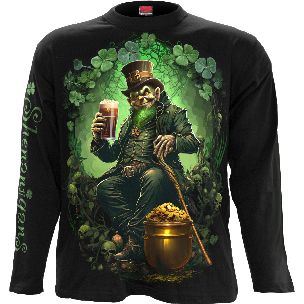 Spiral Unisex Long Sleeve T-Shirt: Shenanigans (Black) (Back & Sleeve Print)