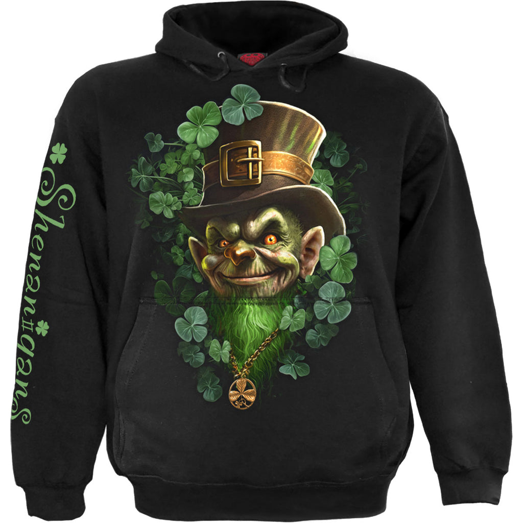 Spiral Unisex Pullover Hoodie: Shenanigans (Black) (Back & Sleeve Print)