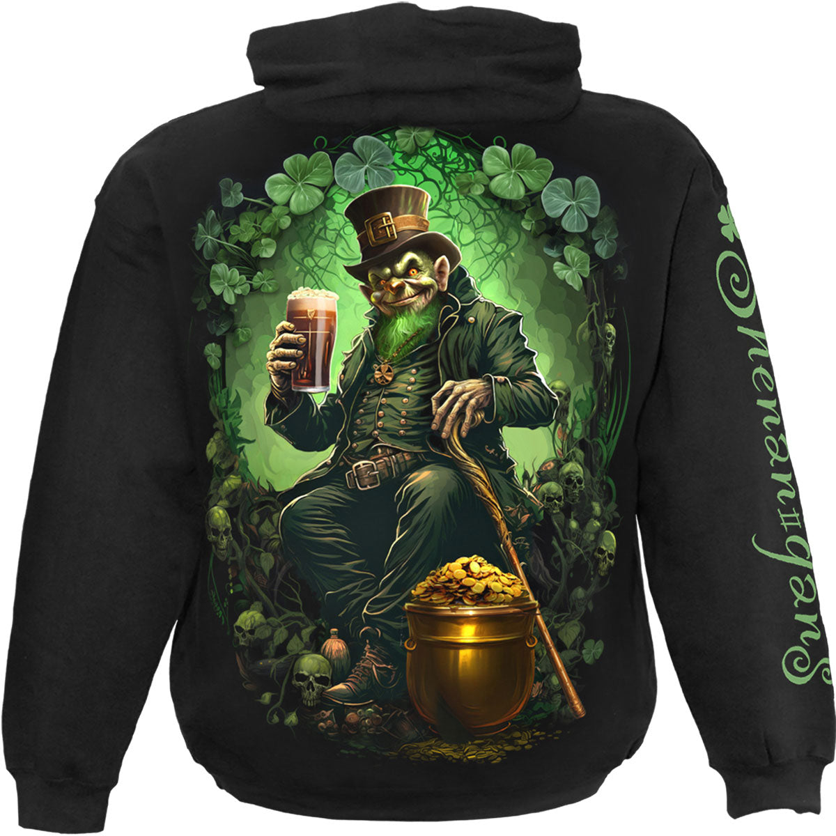 Spiral Unisex Pullover Hoodie: Shenanigans (Black) (Back & Sleeve Print)